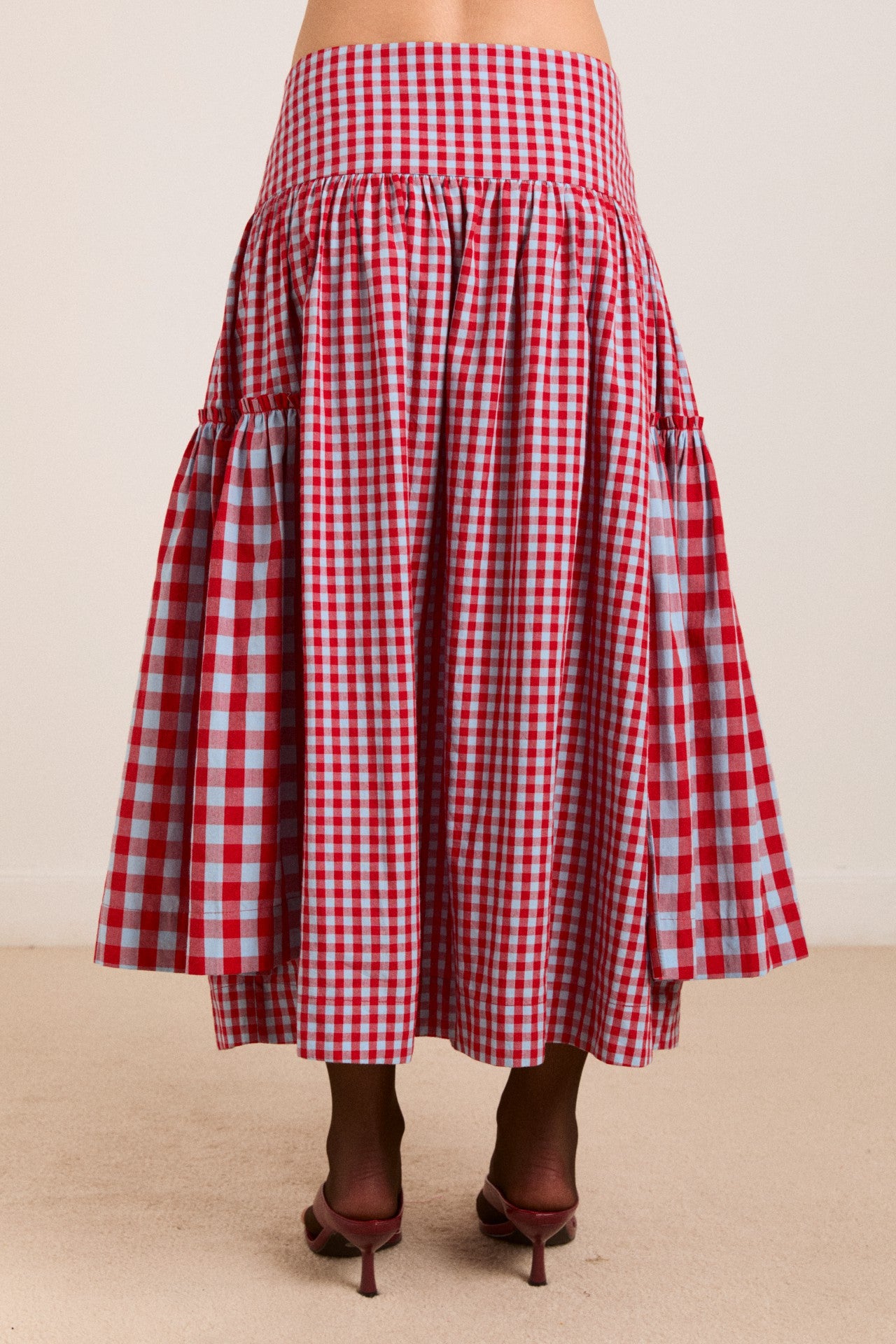 berta midi skirt - blue/red gingham