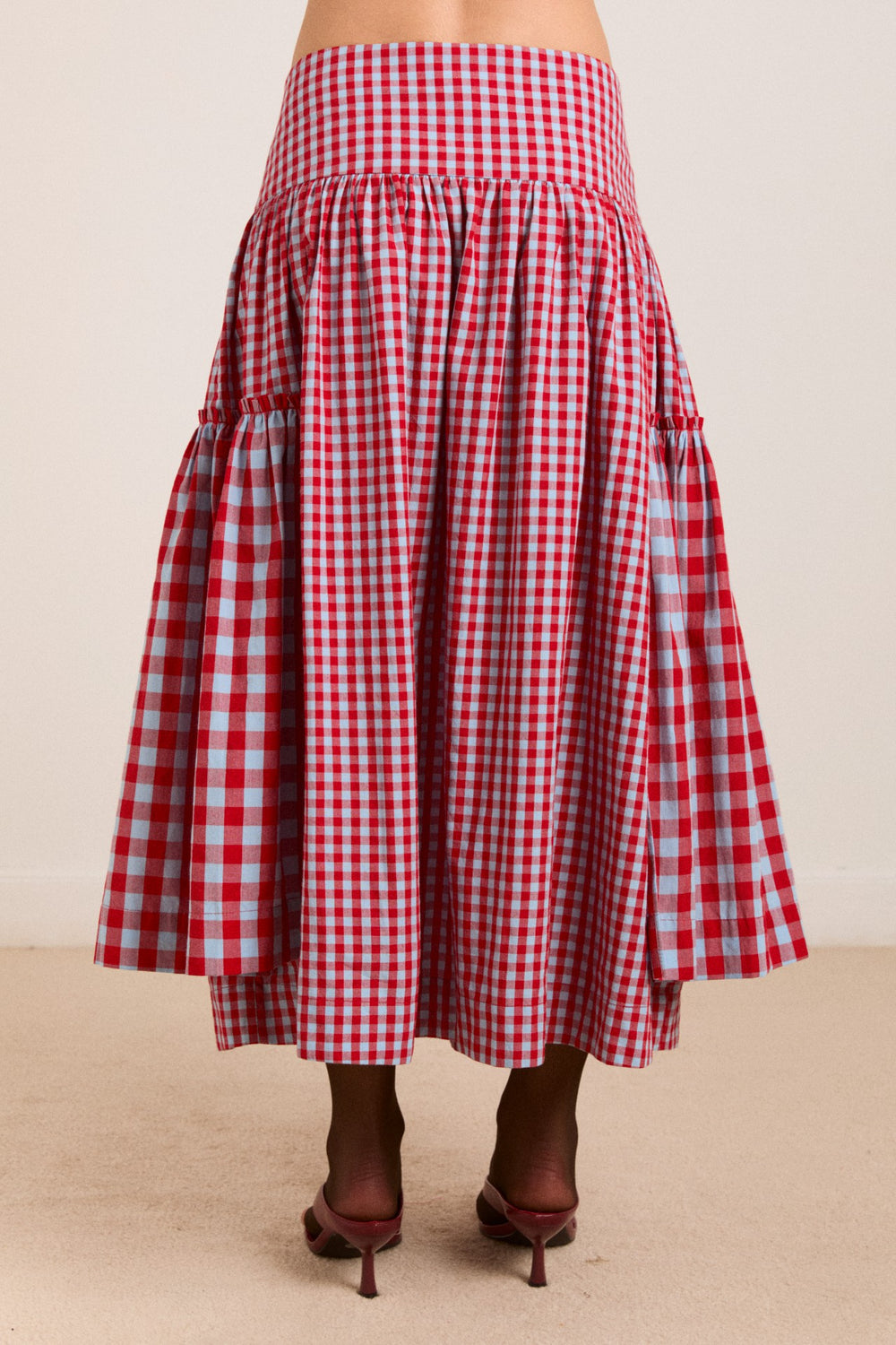 berta midi skirt - blue/red gingham