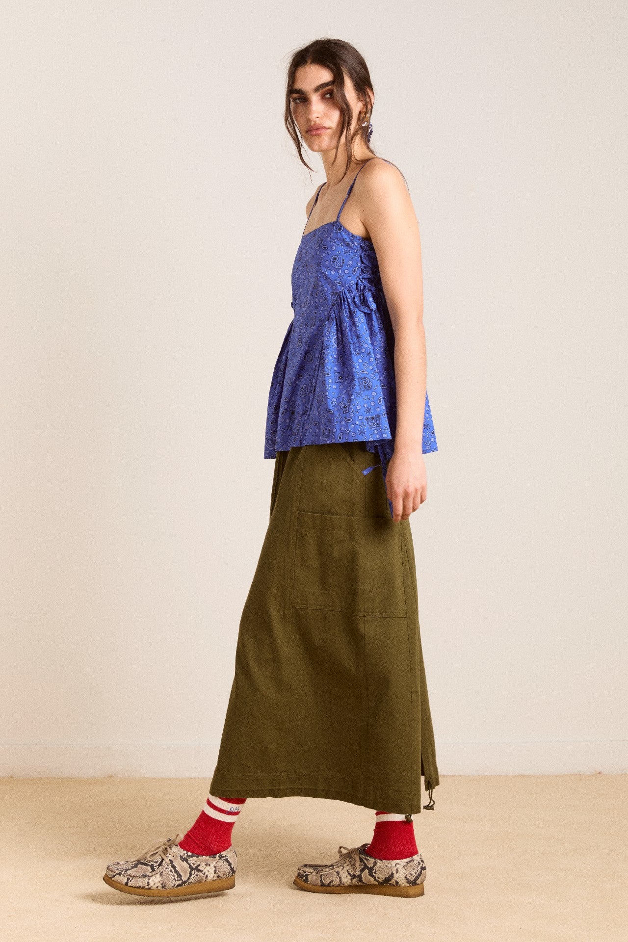 vika utility midi skirt - olive