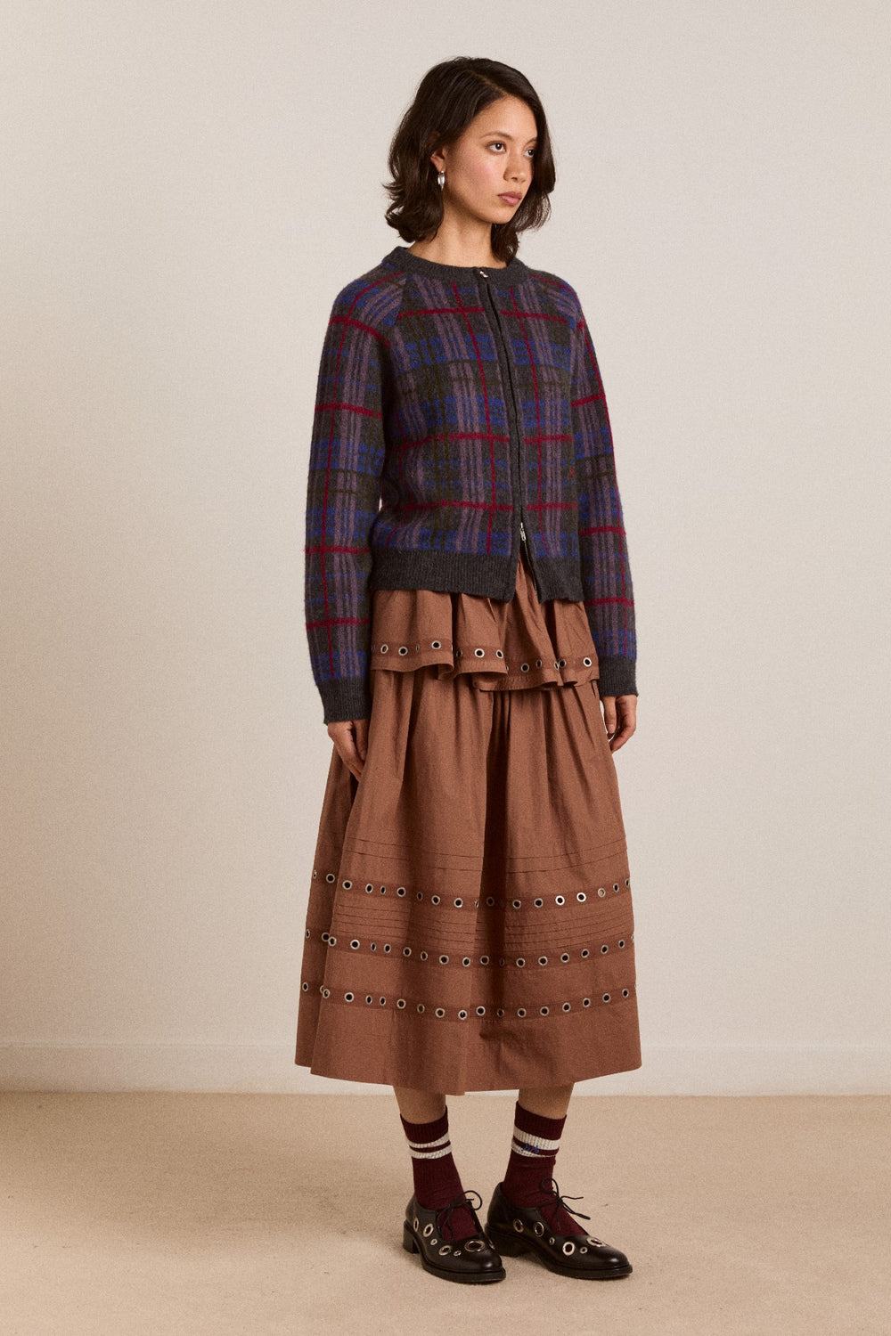 anika eyelet skirt with ruffle belt- tan