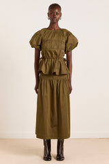 josie midi skirt - olive cotton satin