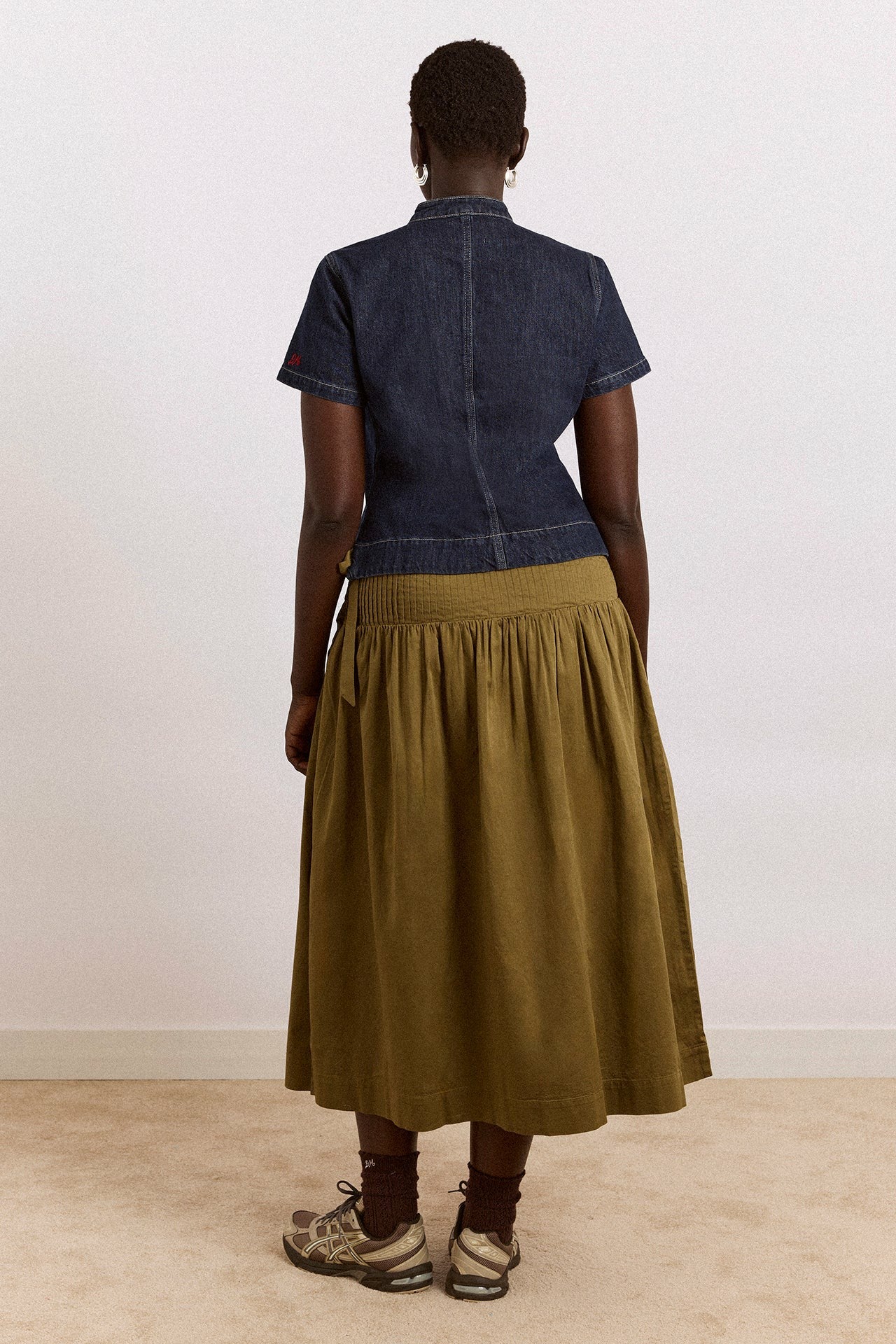 josie midi skirt - olive cotton satin