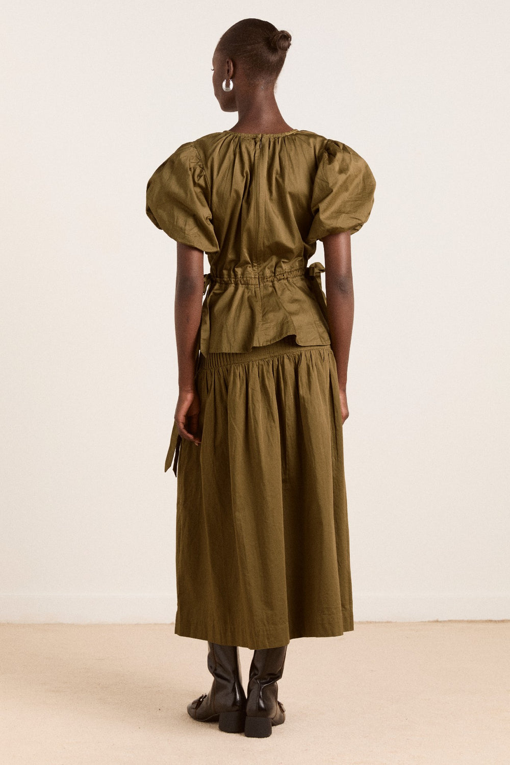 josie midi skirt - olive cotton satin