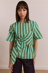 estelle t-shirt blouse - aqua olive stripe