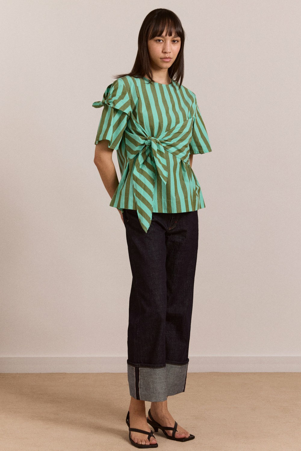 estelle t-shirt blouse - aqua olive stripe