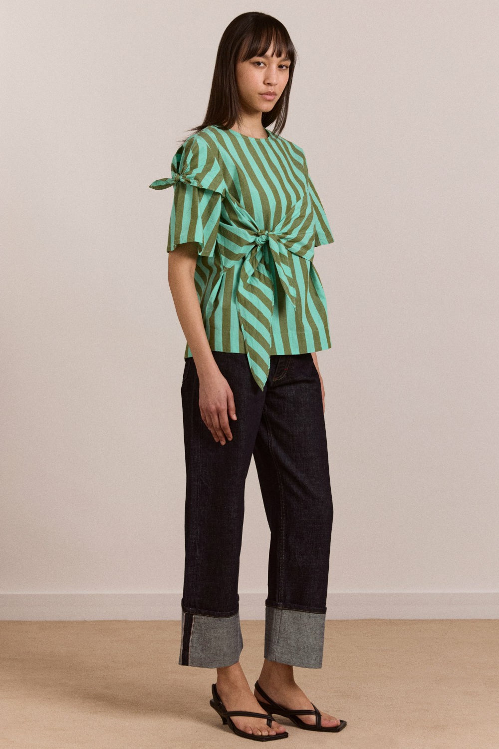 estelle t-shirt blouse - aqua olive stripe