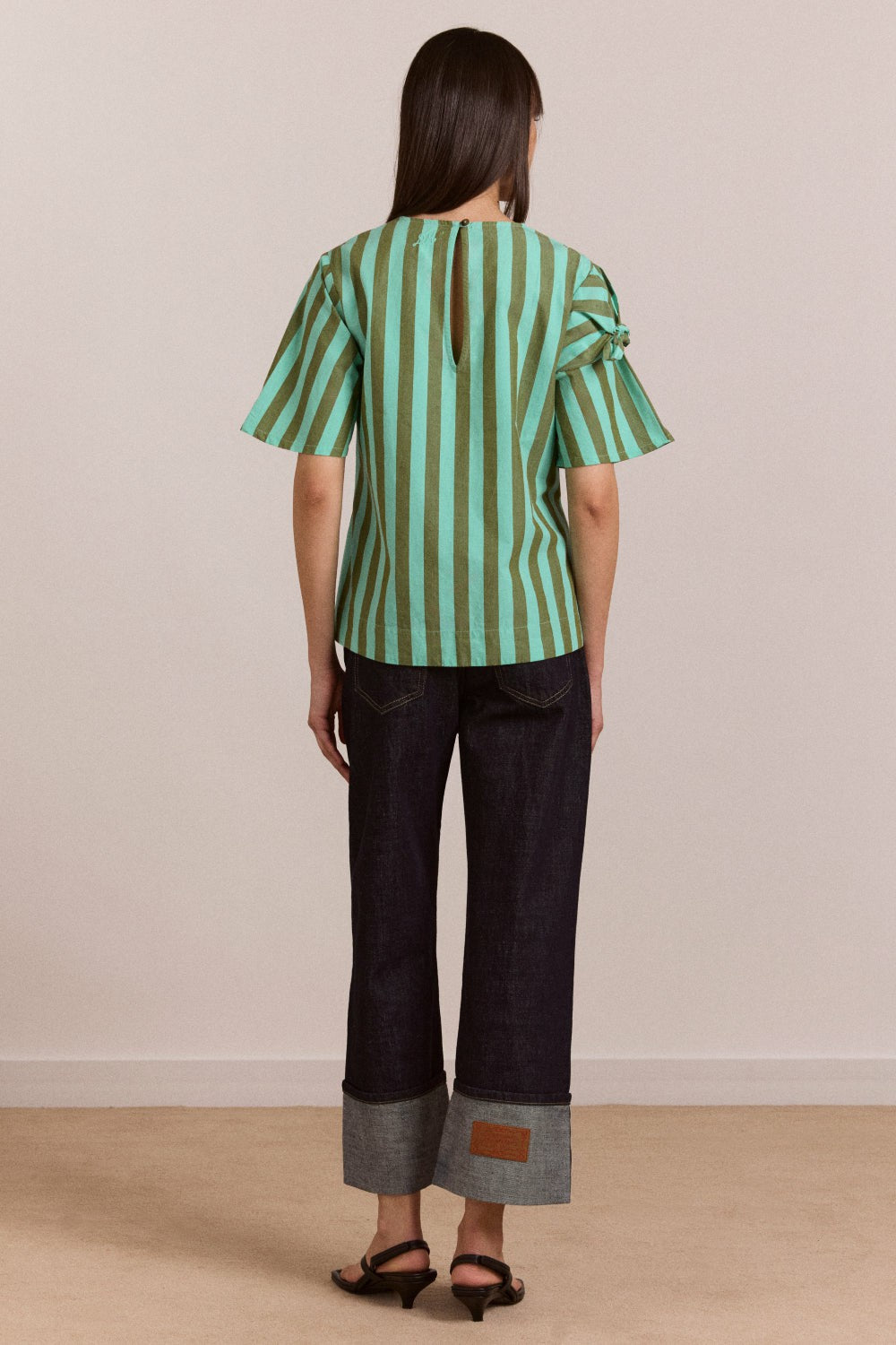 estelle t-shirt blouse - aqua olive stripe