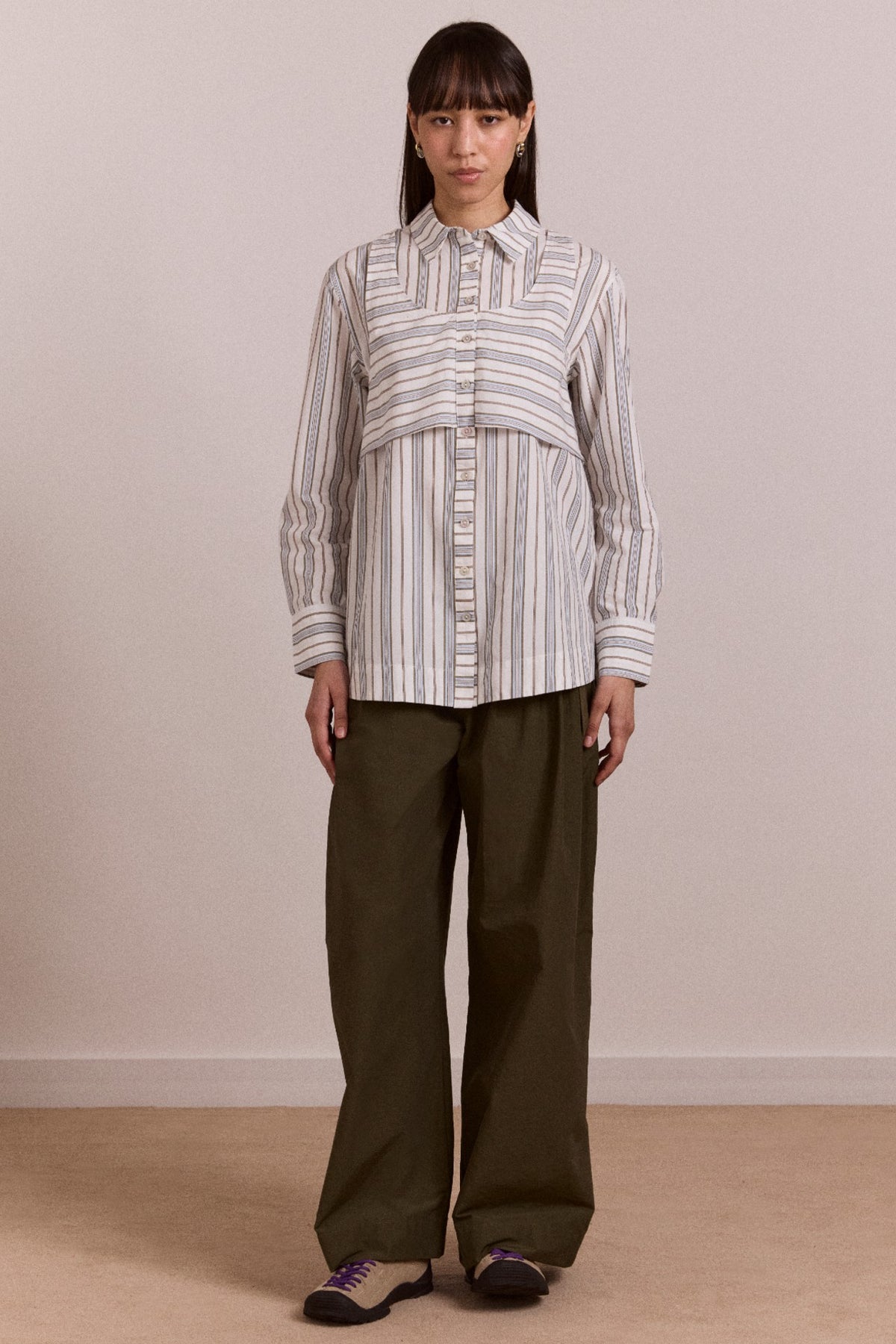 valeria double layer shirt - caraway stripe