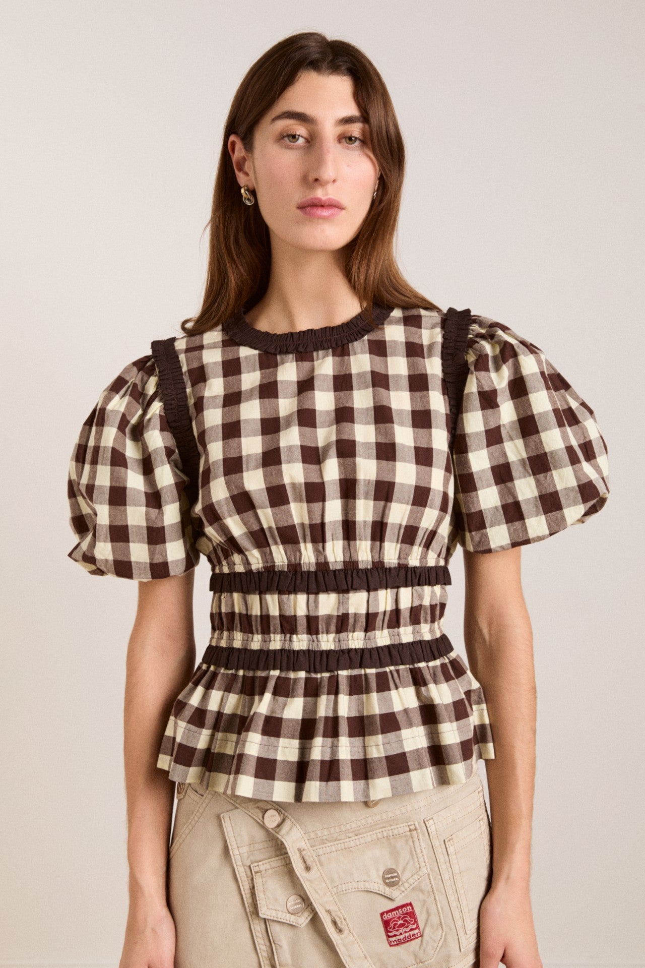 everly ruffle blouse - butter gingham