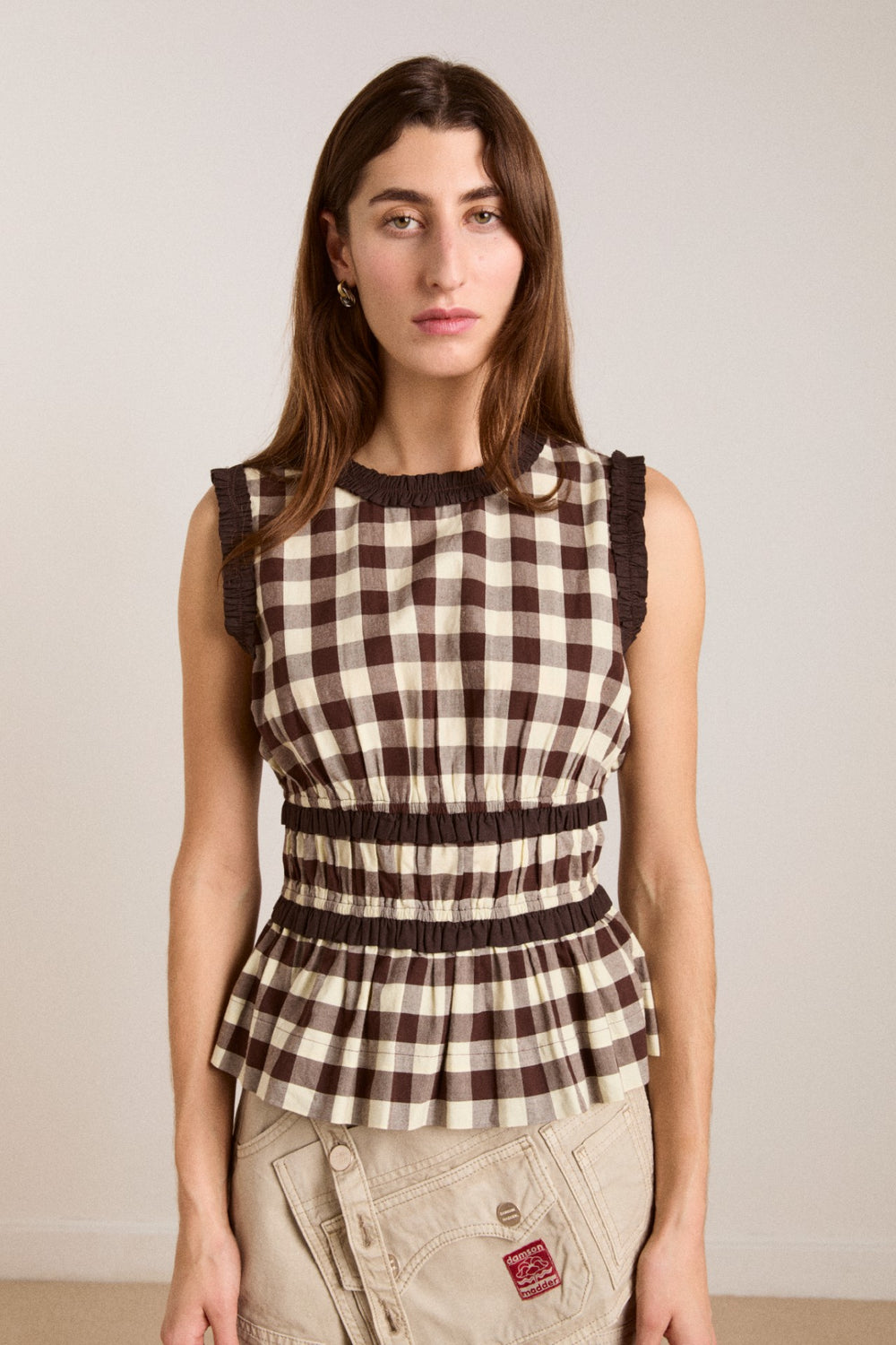 everly ruffle blouse - butter gingham