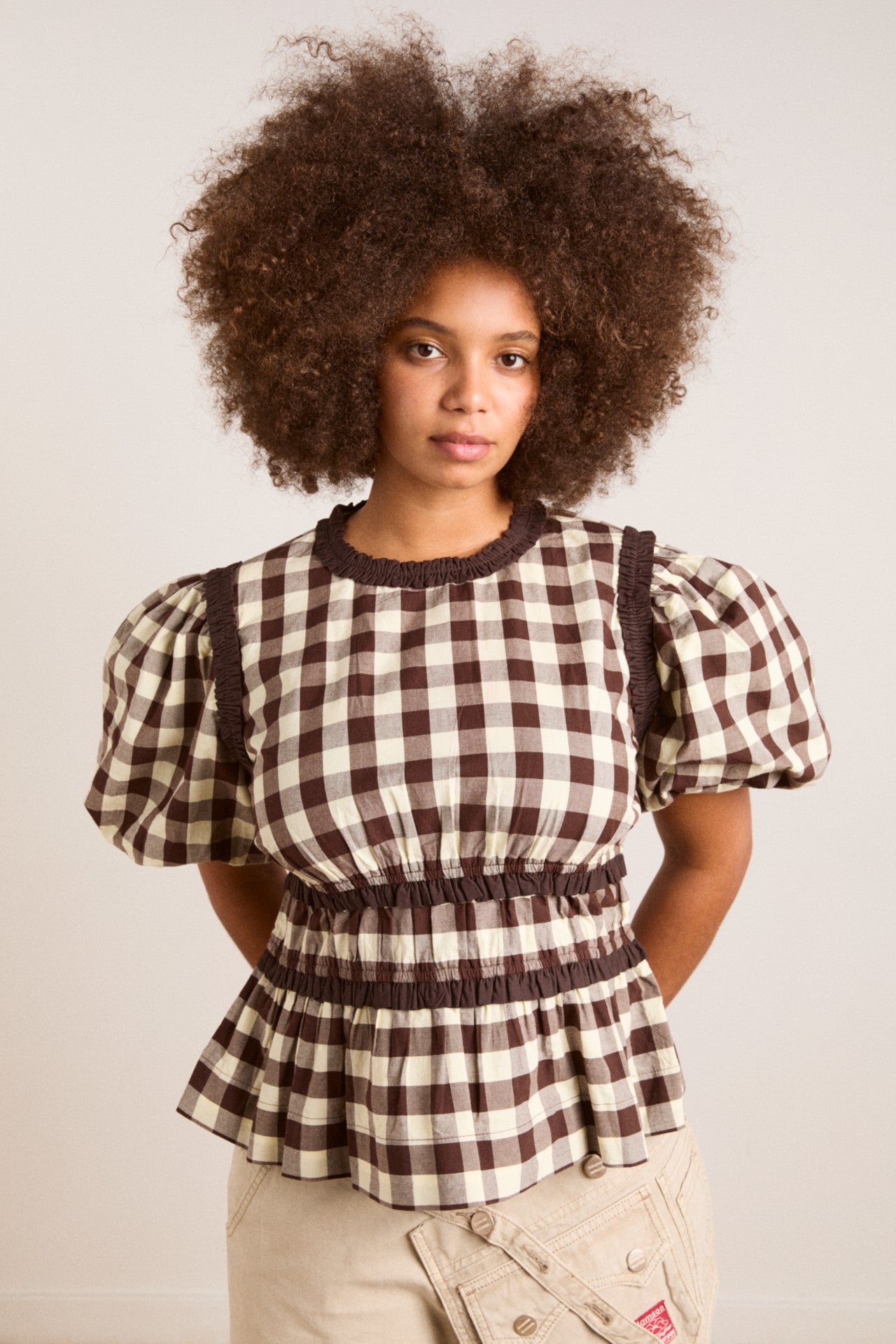 everly ruffle blouse - butter gingham