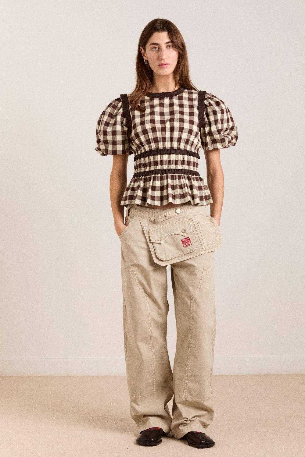 everly ruffle blouse - butter gingham