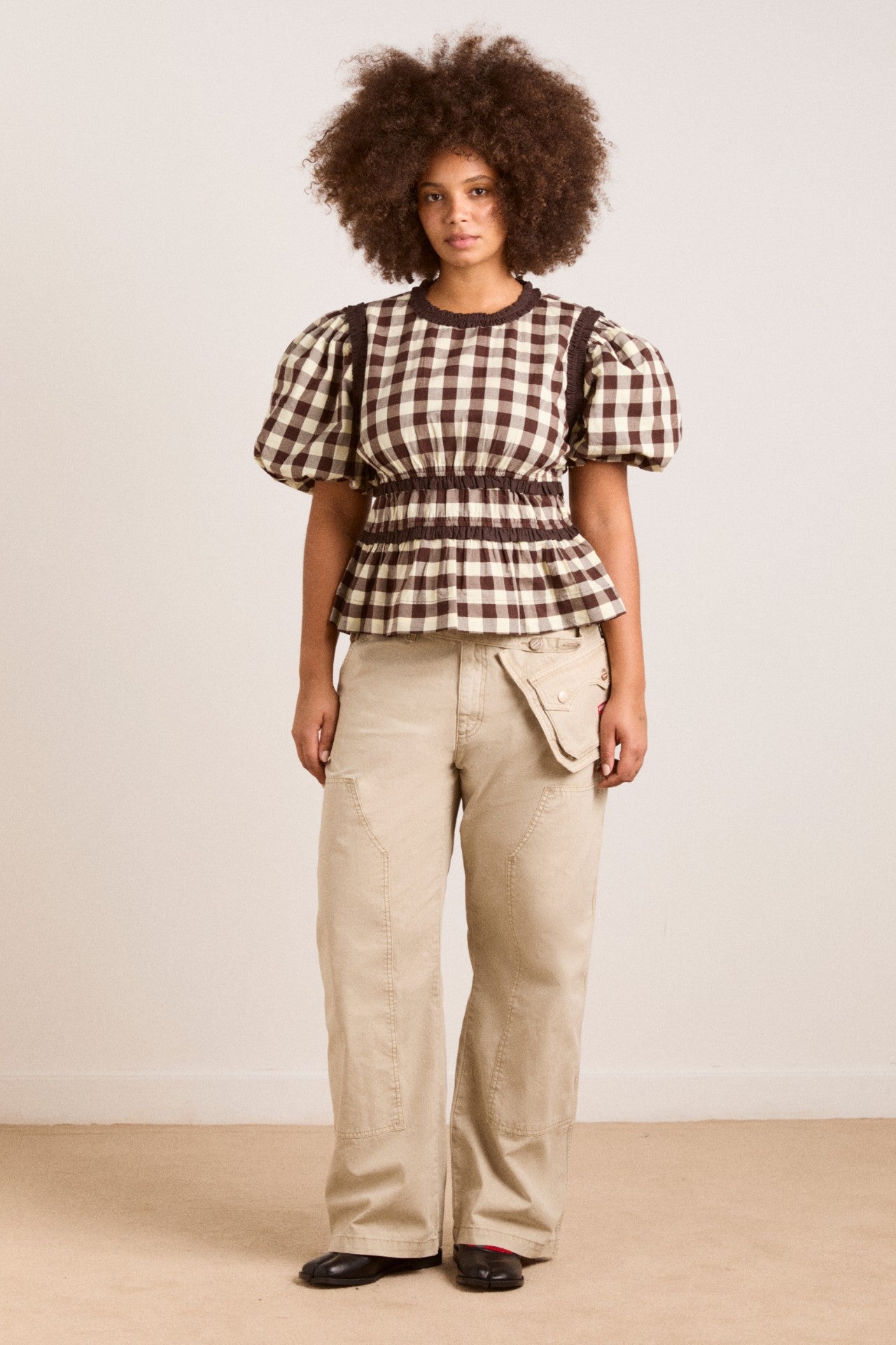 everly ruffle blouse - butter gingham