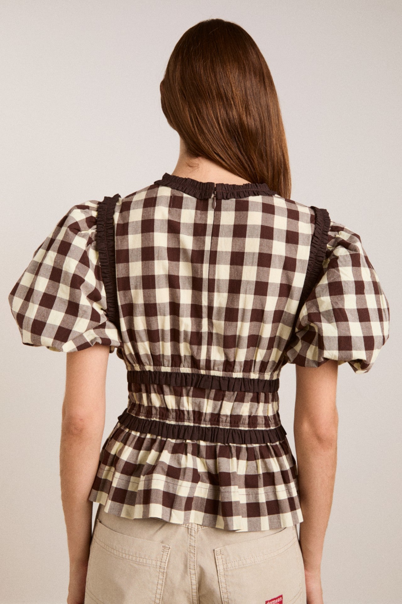 everly ruffle blouse - butter gingham