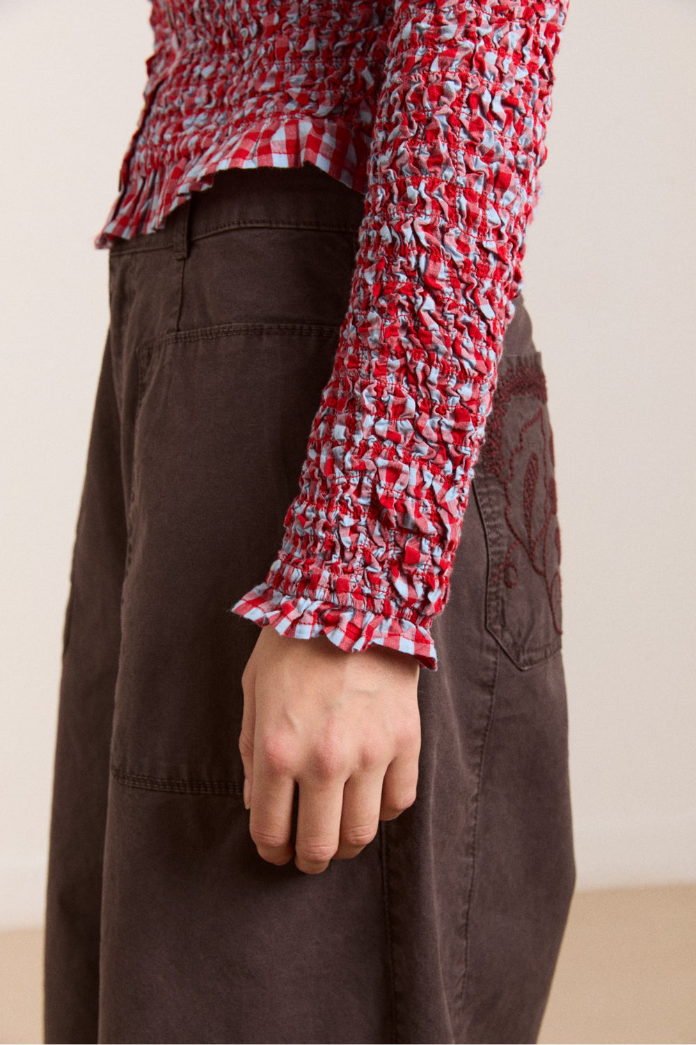 elliana smocked cardi - blue & red gingham