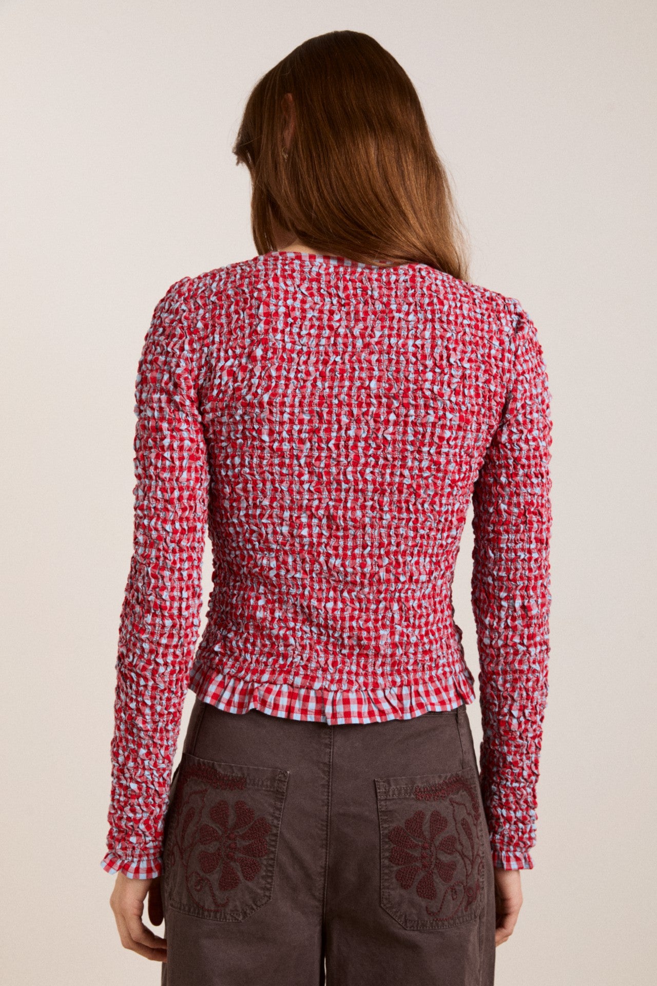 elliana smocked cardi - blue & red gingham