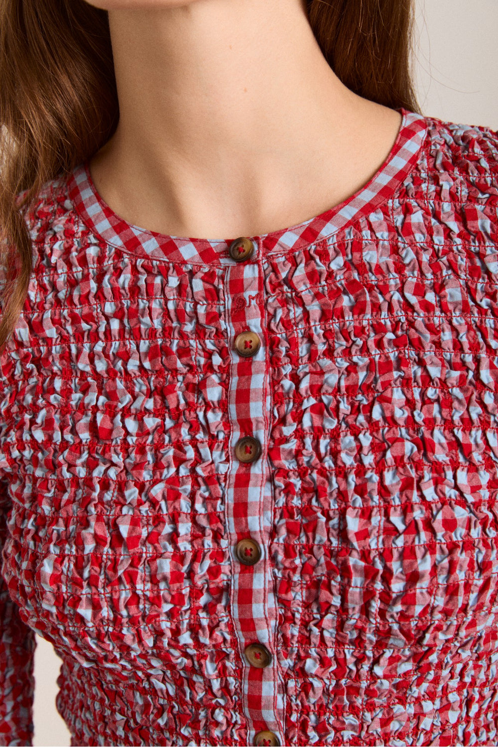 elliana smocked cardi - blue & red gingham