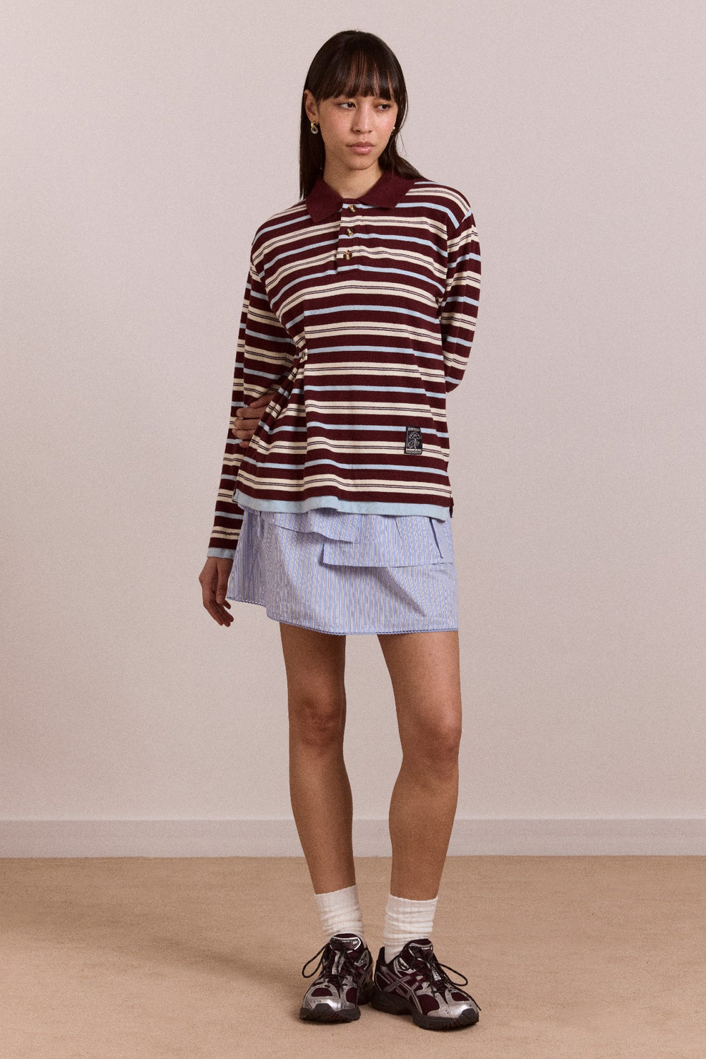 noah cinch layered rugby - choc stripe