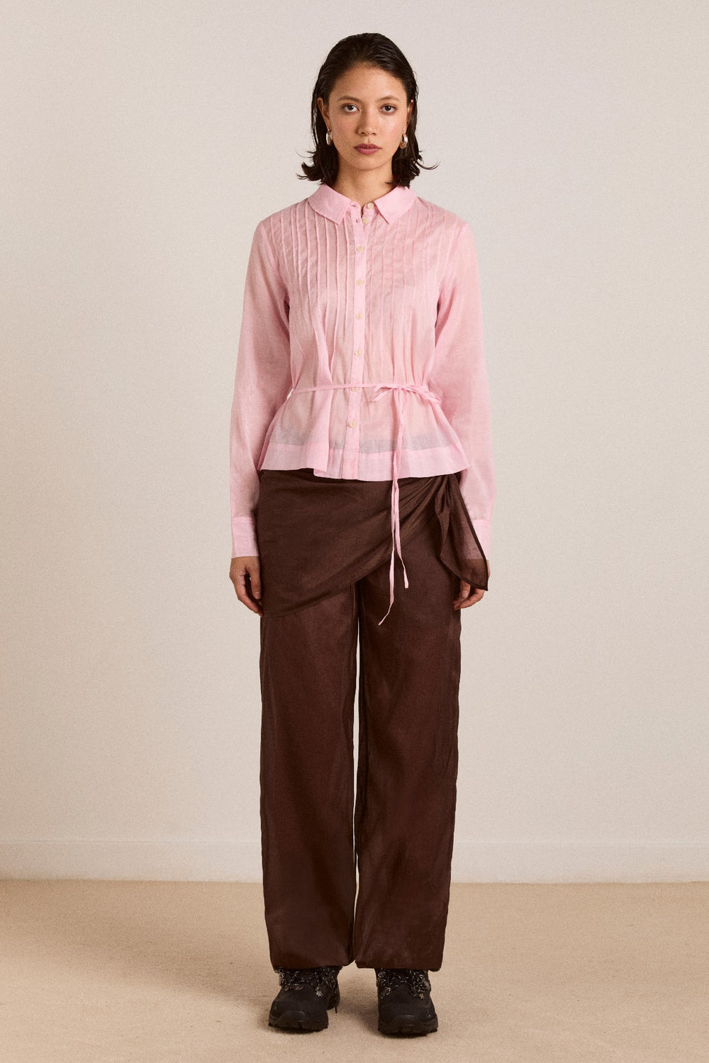 wendy long sleeve sheer blouse - pale pink