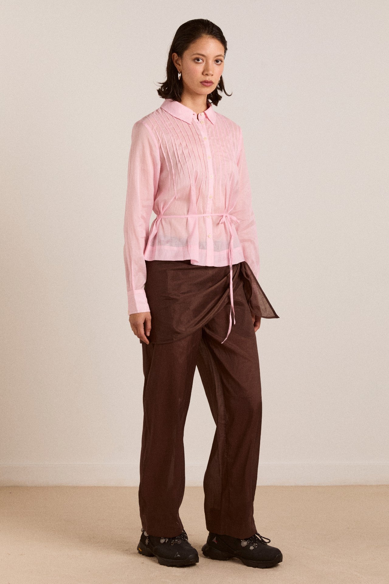 wendy long sleeve sheer blouse - pale pink