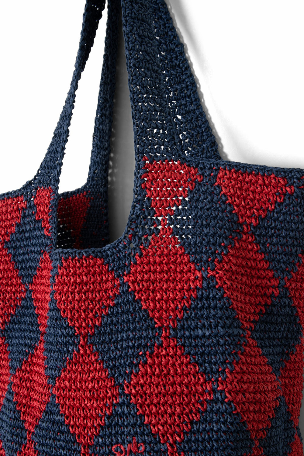 harlequinn raffia tote bag - navy & red