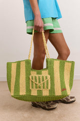 orla oversized raffia beach bag - apple stripe
