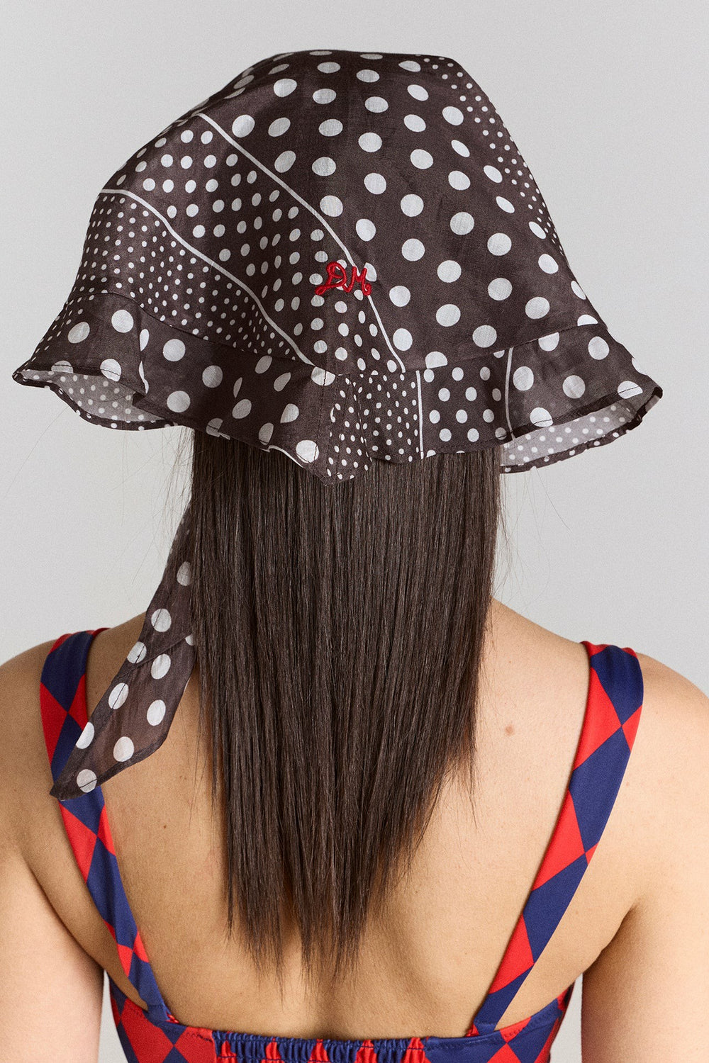 frill edge headscarf - washed black spot stripe print