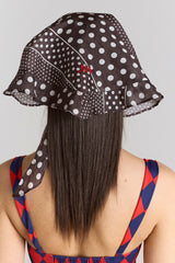 frill edge headscarf - washed black spot stripe print