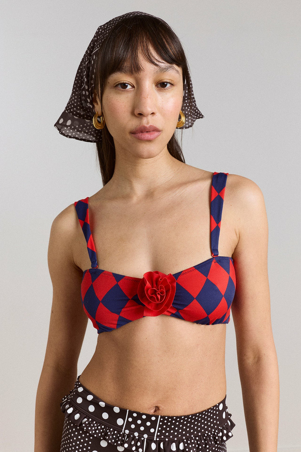 frill edge headscarf - washed black spot stripe print