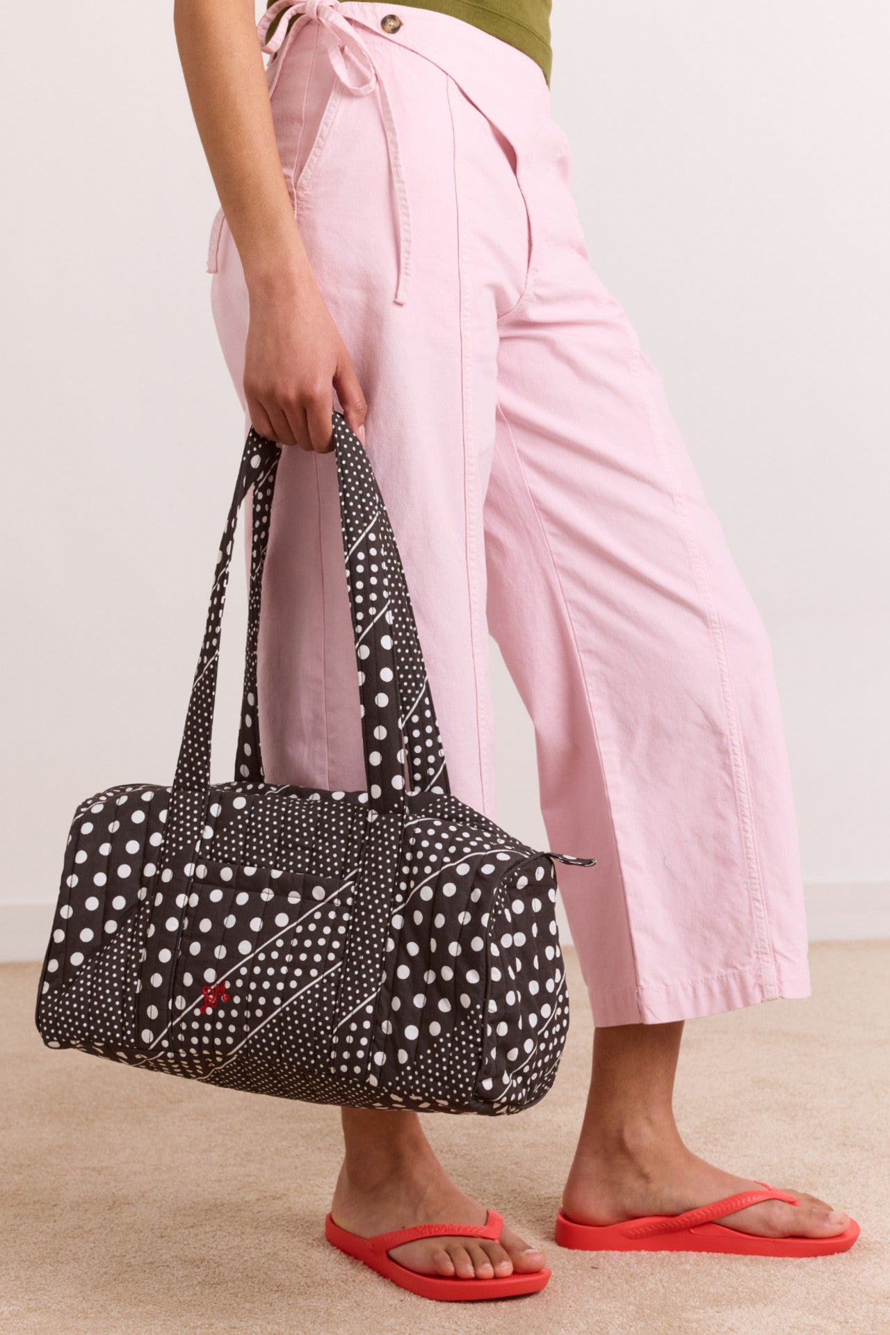 quilted weekender bag - washed black spot stripe print