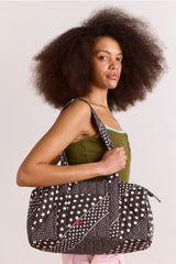 quilted weekender bag - washed black spot stripe print
