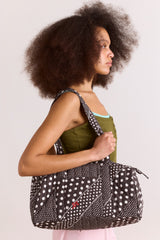 quilted weekender bag - washed black spot stripe print