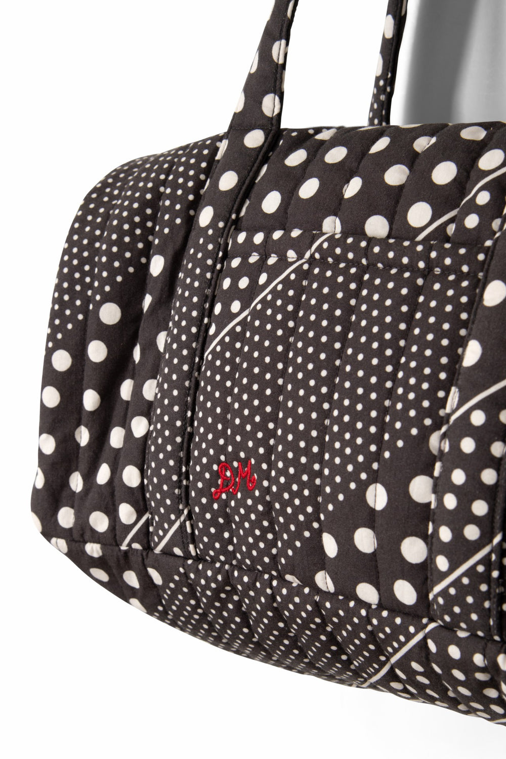 quilted weekender bag - washed black spot stripe print