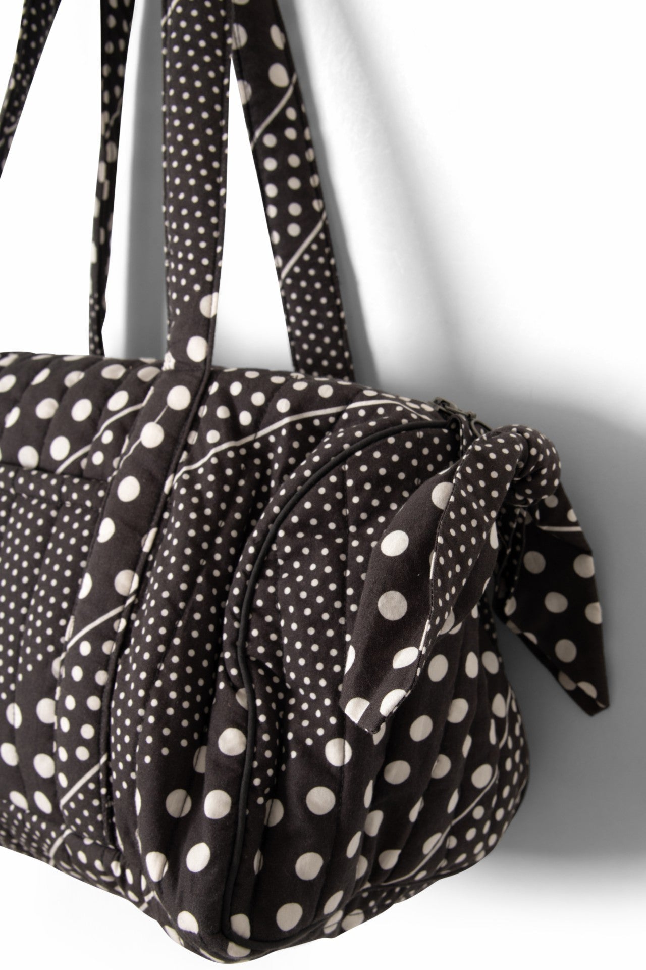 quilted weekender bag - washed black spot stripe print