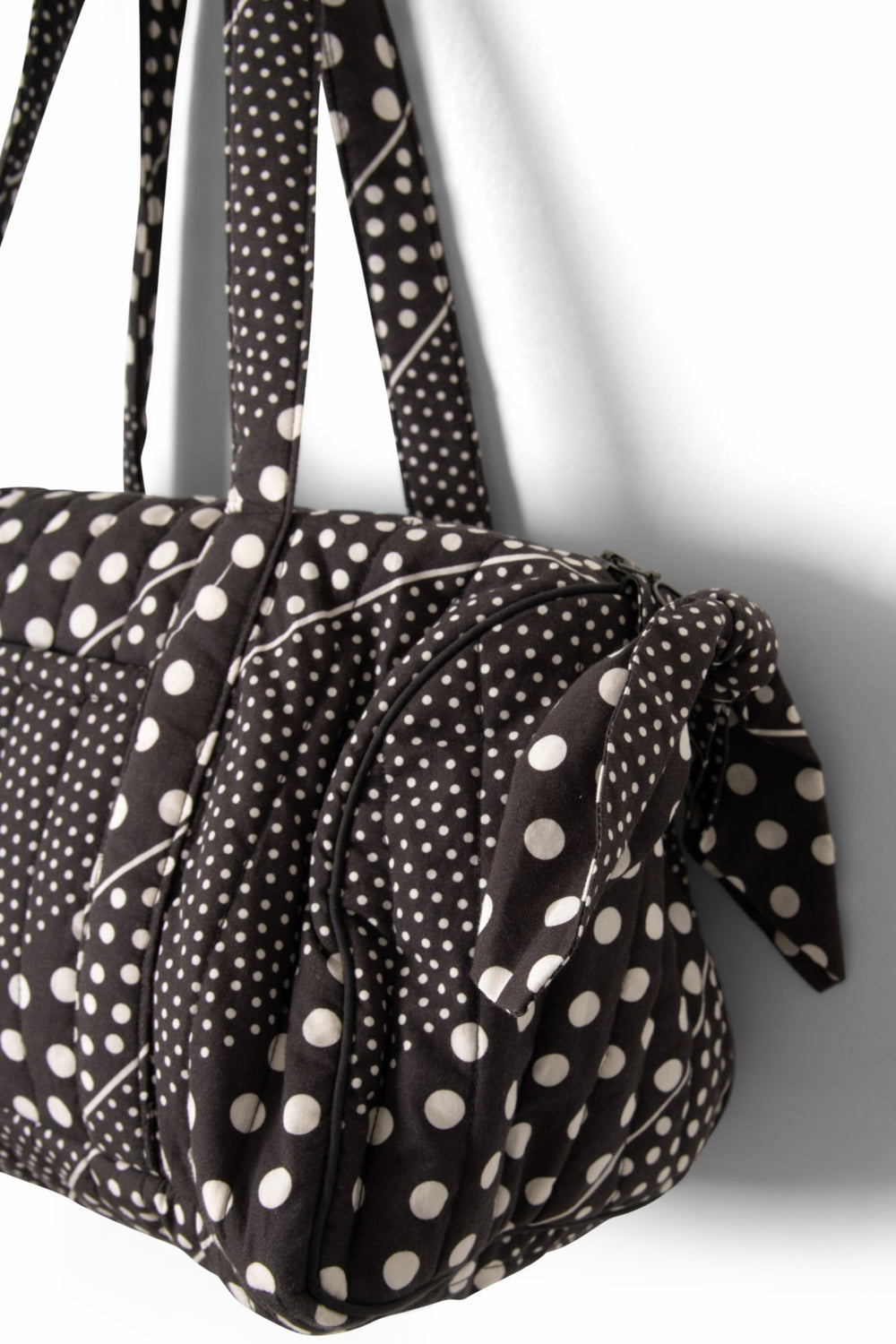 quilted weekender bag - washed black spot stripe print