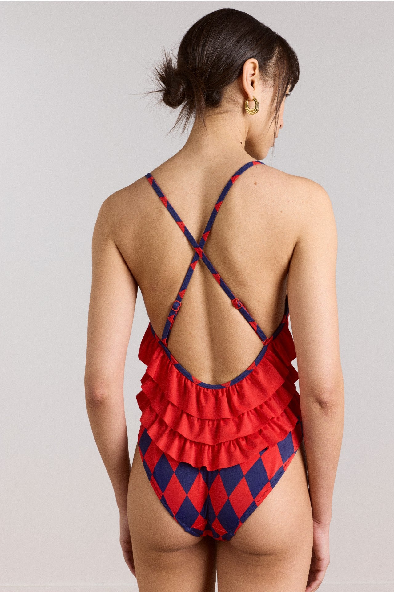 alora frill swimsuit - harlequin print
