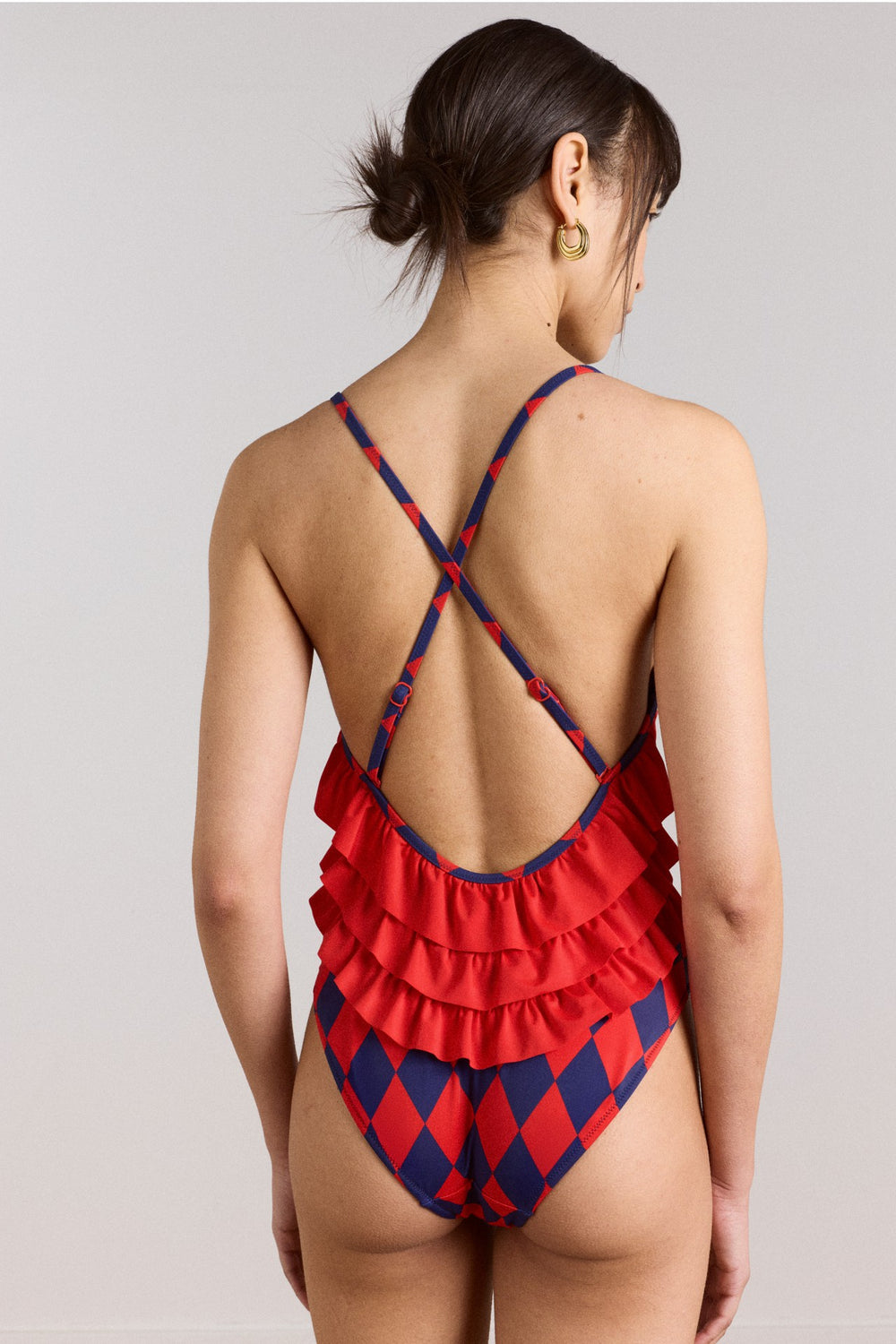 alora frill swimsuit - harlequin print