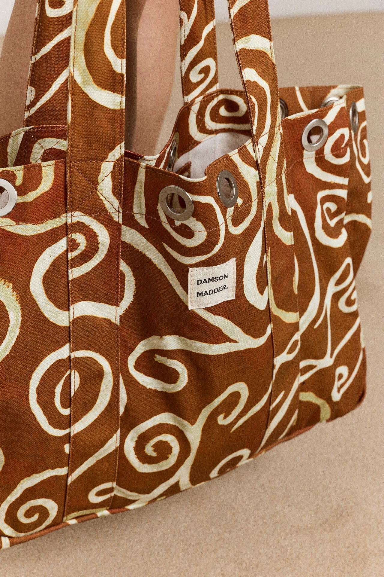 large canvas eyelet tote bag - swirl print