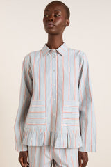 frill florie pj set - blue/burg stripe