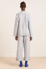 frill florie pj set - blue/burg stripe