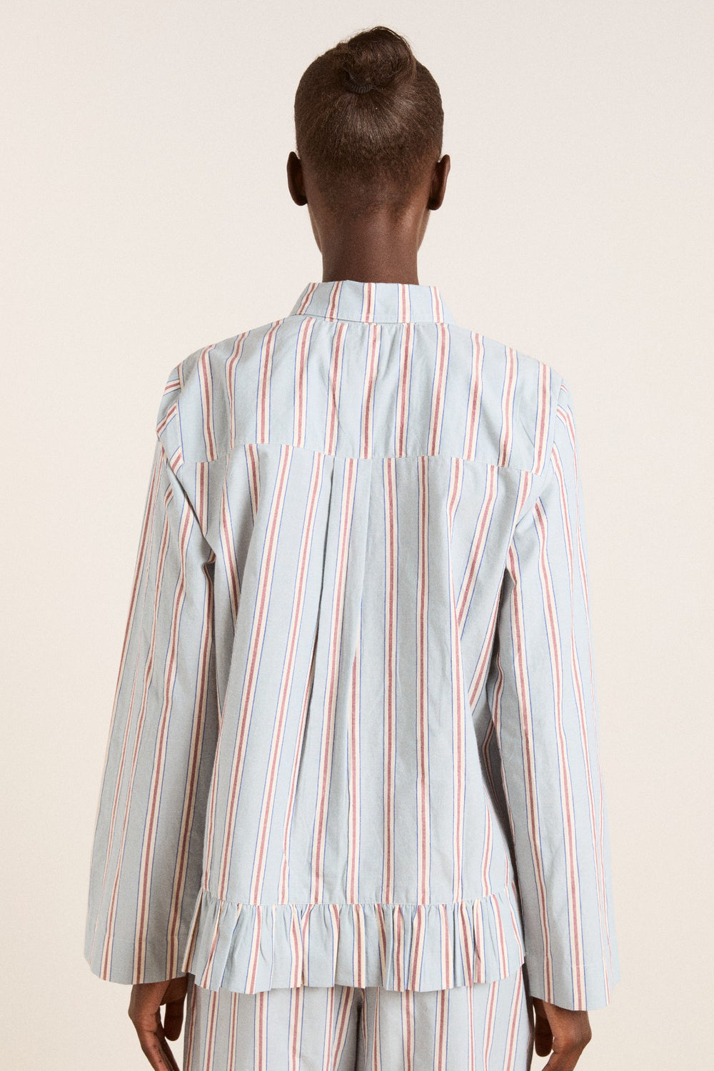 frill florie pj set - blue/burg stripe