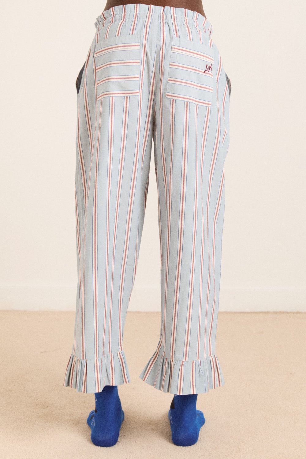 frill florie pj set - blue/burg stripe