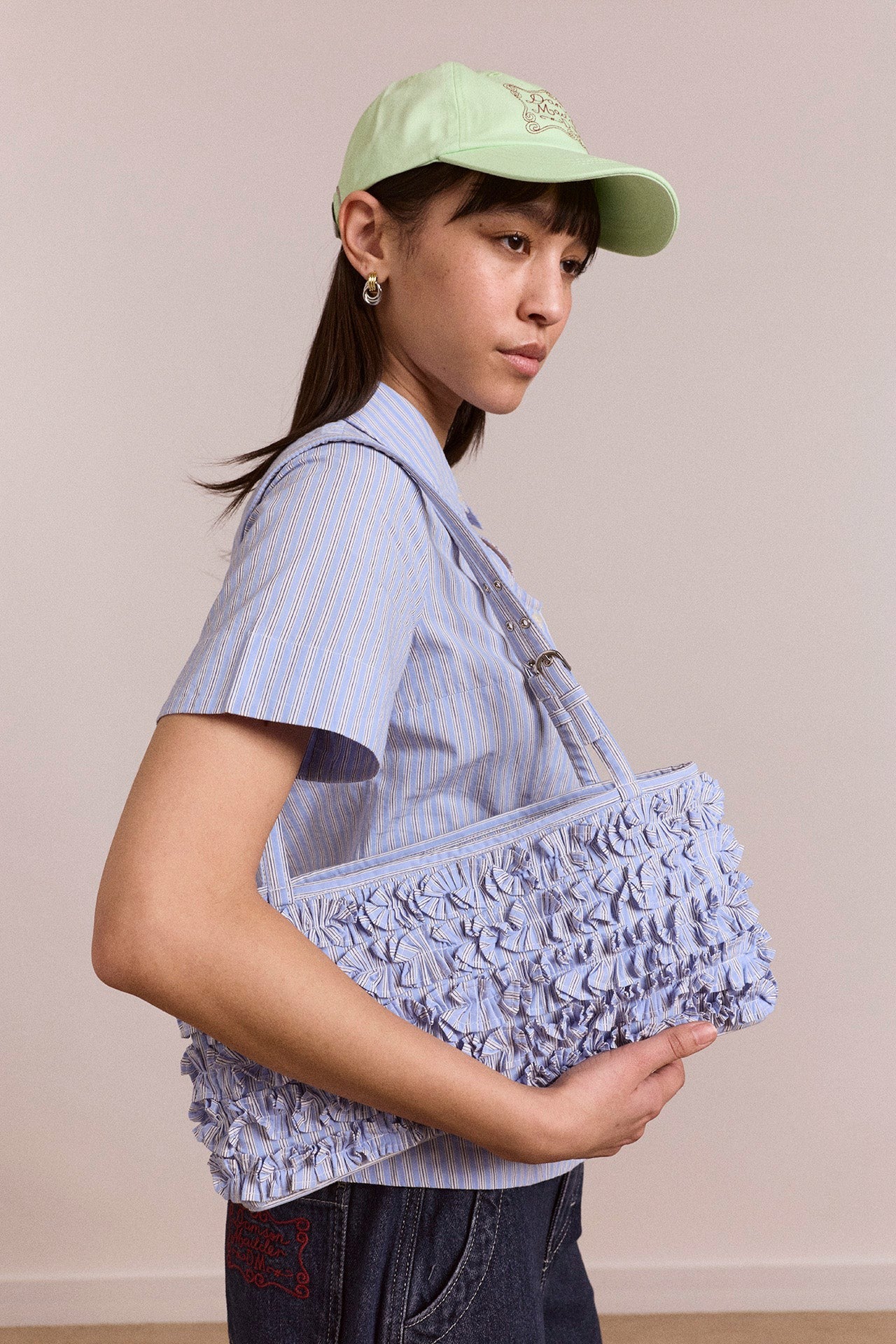 sophia ruffle baguette bag - blue business stripe