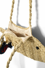 raffia fish bag with bag charm - natural