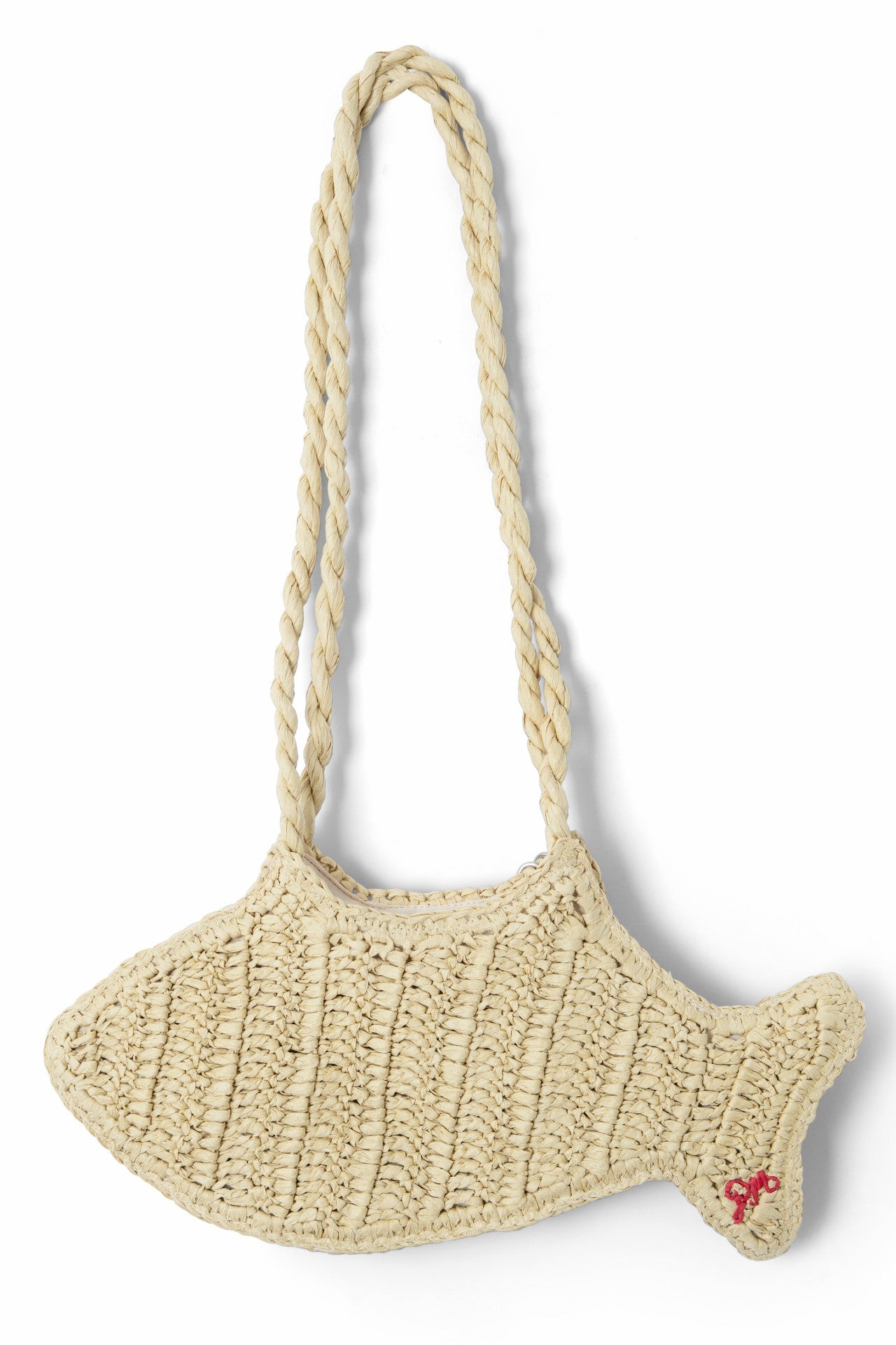 raffia fish bag with bag charm - natural