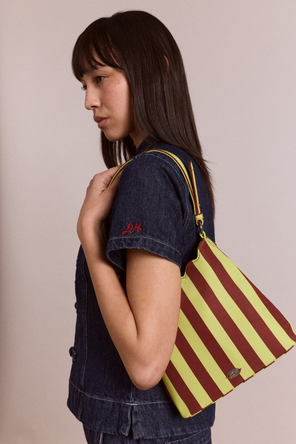 lorelai bag - avocado & chocolate stripe