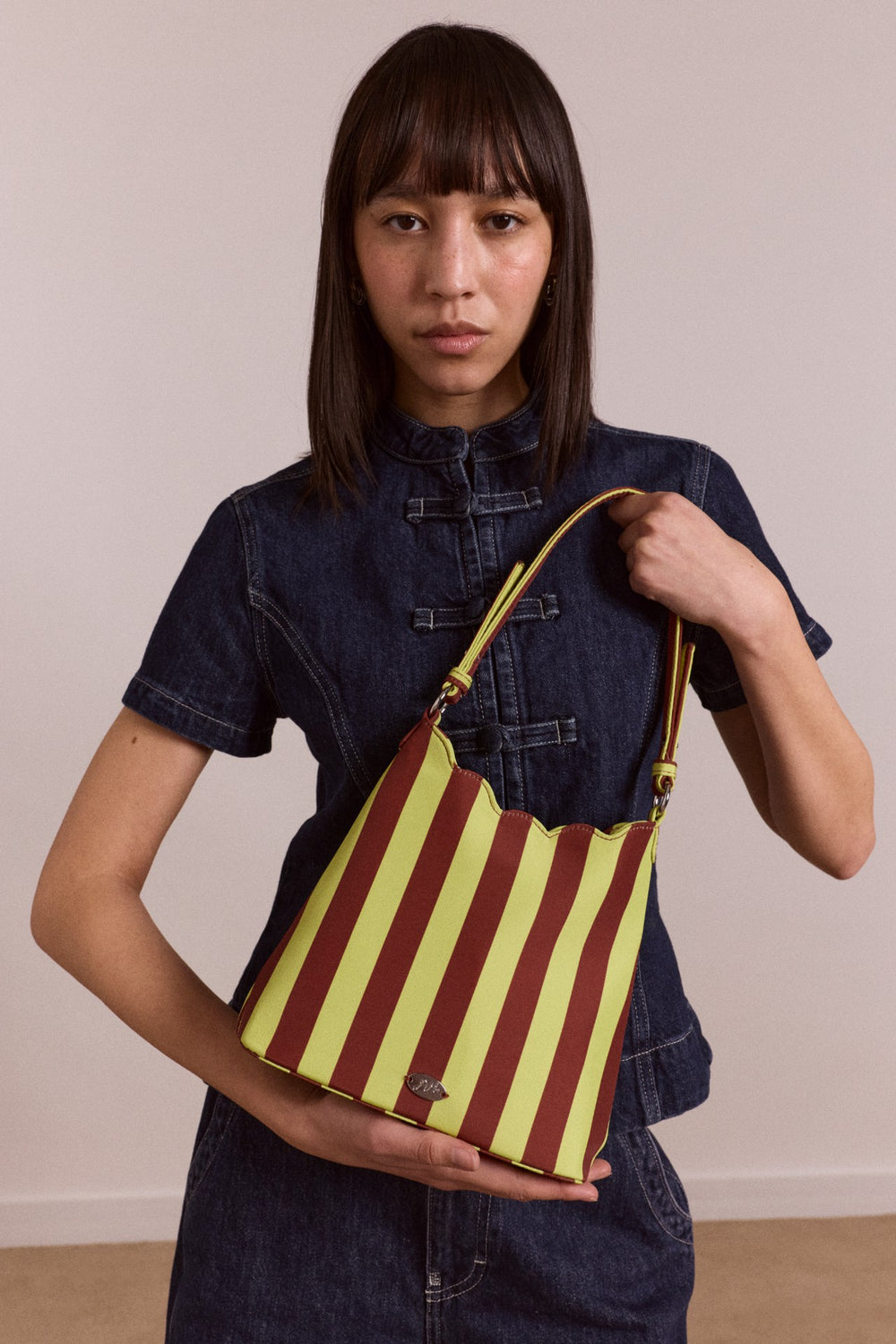 lorelai bag - avocado & chocolate stripe