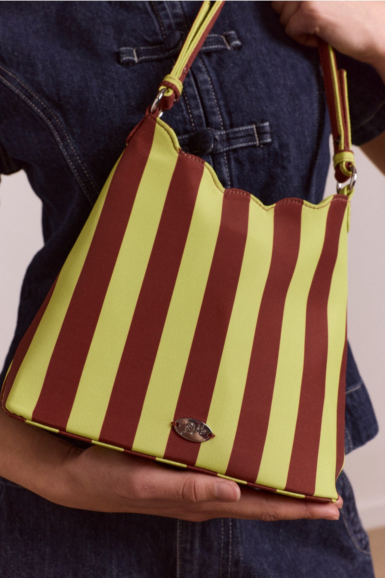 lorelai bag - avocado & chocolate stripe