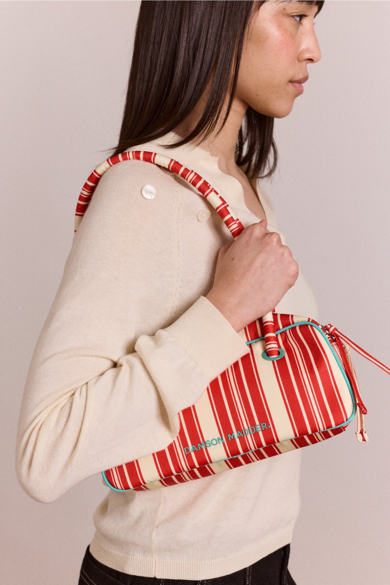 renne bowler bag - cherry deck chair stripe