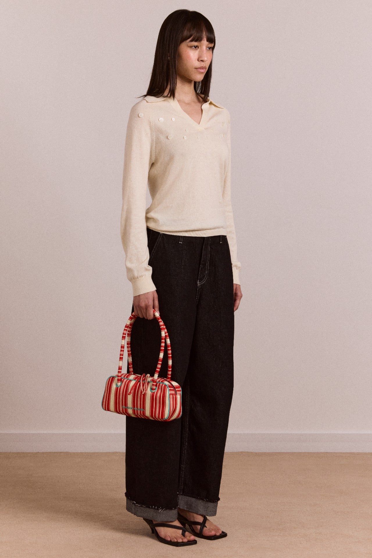 renne bowler bag - cherry deck chair stripe